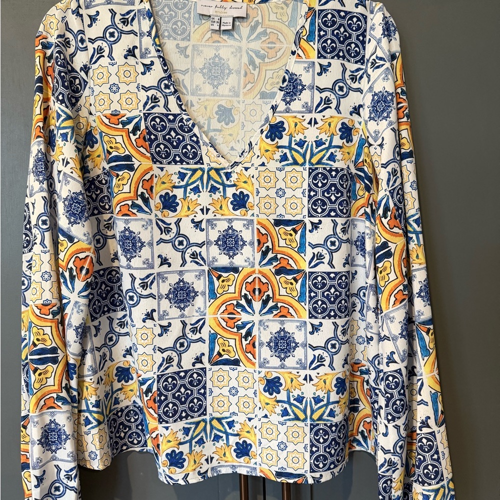 Colorful Patterned V-Neck Women's Top